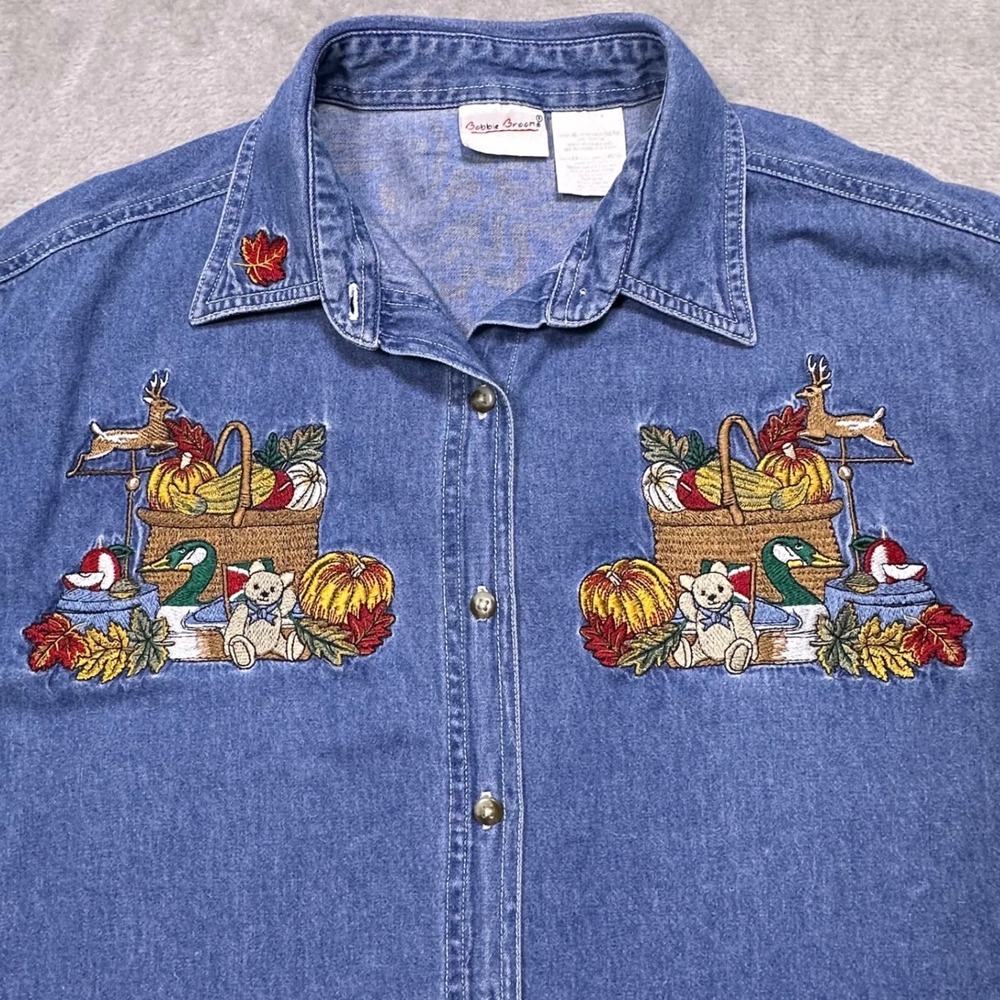Vintage Bobbie Brooks Denim Shirt Fall Harvest‎ Embroidered Countrycore